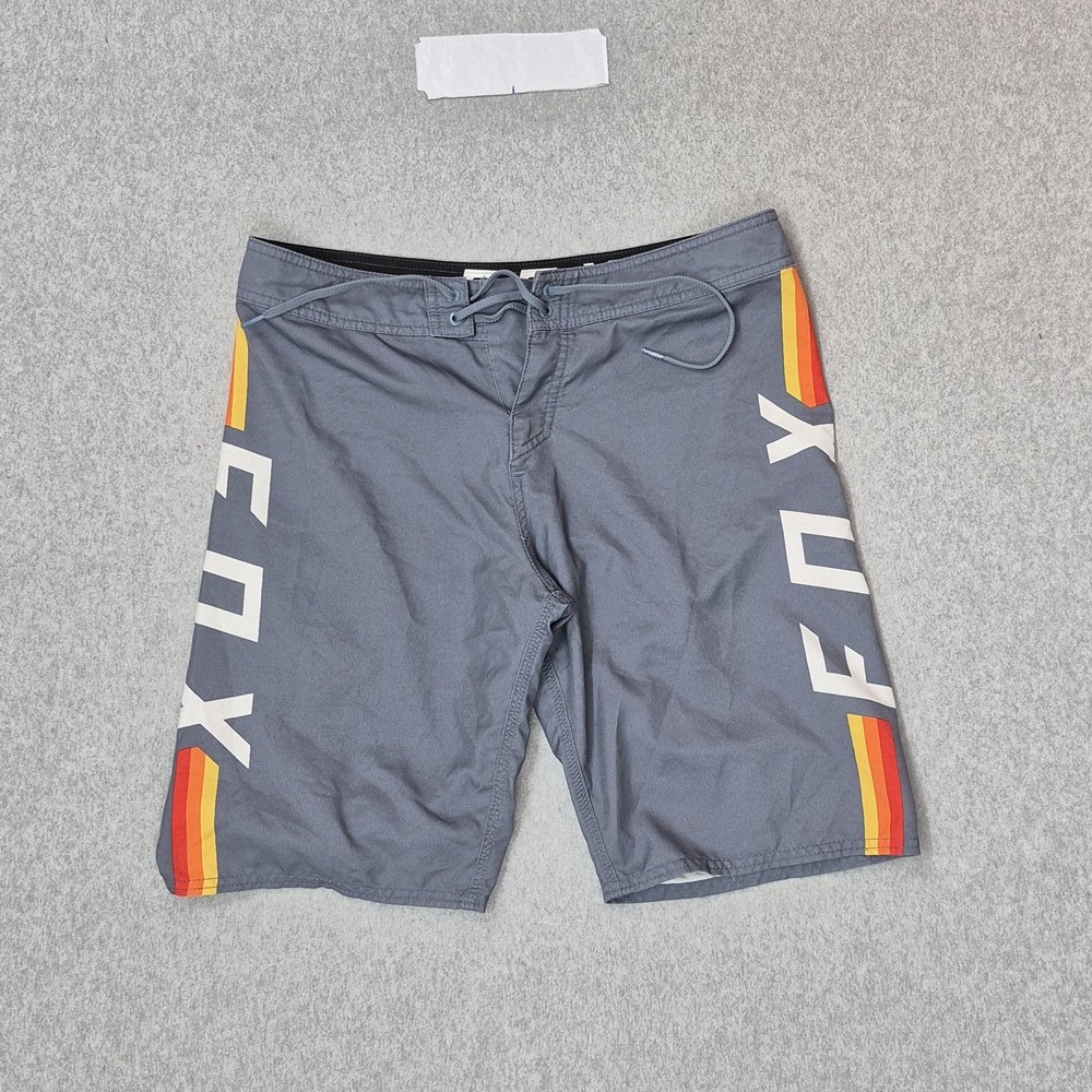 Fox Men Shorts 31 Gray Swimwear Graphic Logo 21128-098 Boardshorts 10" Inseam